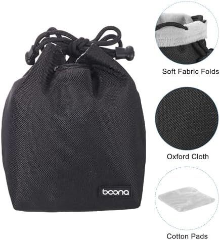 PATIKIL Soft Drawstring Lens Case, Lens Pouch Bag with Cotton Pad 3.94" x 3.94" Thick Fleece Cloth Camera Lens Bag for SLR Lens Water Cups, Black - Image 3