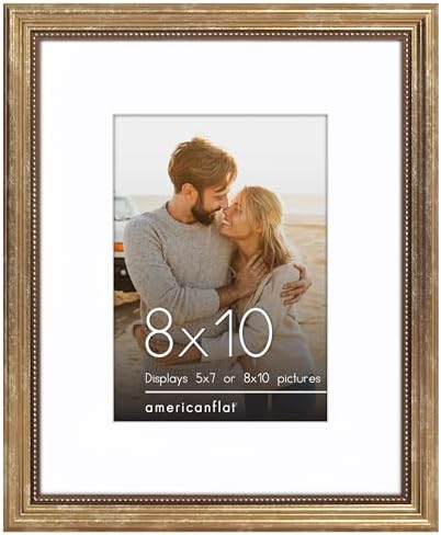 Americanflat 8x10 Vintage Picture Frame - Matted to 5x7 - Gold by Americanflat