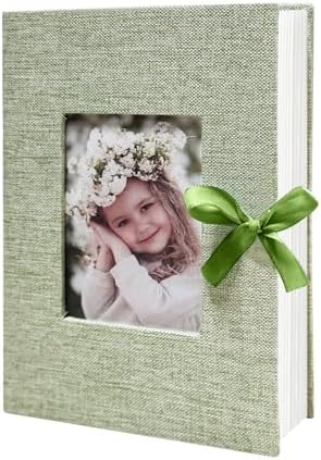 Photo Album 4x6 100 Pockets, Slip-in Picture Albums, Linen Cover Top Loader Vertical Pockets Albums for Baby, Kids Boy Girls, Wedding, Family, Anniversary, Grass Green by HenPisen