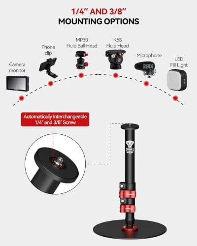 RB-A200-S Tabletop Round Base Monopod Stand with Phone Holder & Ball Head - Image 7