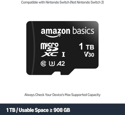 Amazon Basics microSDXC Memory Card with Full Size Adapter, A2, U3, Read Speed up to 100 MB/s, 1 Tb, Black - Image 2