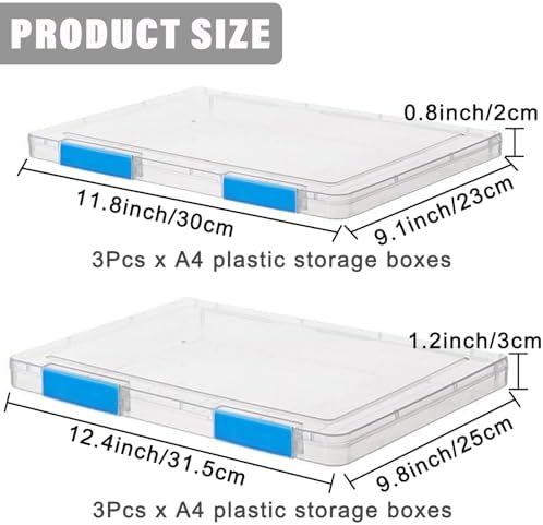 LonlyEagle 6 Pack A4 File Portable Project Case, Plastic Storage Box for 8.5" x 11" Letter Paper, Documents Magazines Holder Scrapbook Paper Storage Boxes (blue) - Image 2