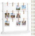 Cinnvoice Desk Photo Display Board with Clips Wooden Photo Holder for Table Picture Collage Board Tabletop White Collage Frame Picture Postcard Display Stand Classroom Wedding Anniversary Home Decor by QinYee