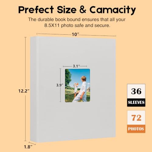 Aevdor 8.5x11 Photo Album, Holds 72 Photos, Linen Cover, Grey - Image 4