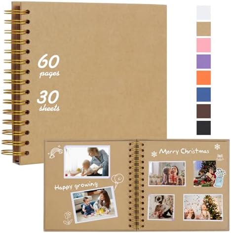 RECUTMS 8 x 8 Inch Small DIY Scrapbook Photo Album 60 Pages Hardcover Brown by RECUTMS