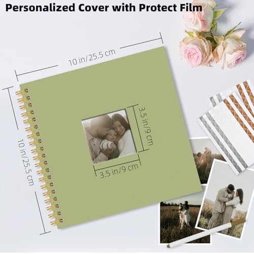Vienrose Scrapbook Album Gift Set, 10x10 Inch, 80 White Pages, Light Green - Image 3