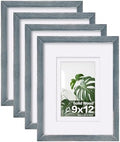 Egofine 9x12 Picture Frames Set of 4, Made of Solid Wood Covered by Plexiglass 5x7 and 6x8 with Mat or 9x12 whitout Mat, for Table Top Display and Wall Mounting Photo Frame Rustic Blue by Egofine