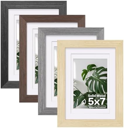 Egofine 5x7 Picture Frame Set of 4, Made of Solid Wood Multicolor Photo Frames Covered by Plexiglass 3.5x5 and 4x6 with Mat or 5x7 without Mat, for Table Top Display and Wall Mounting Mixed Colors by Egofine