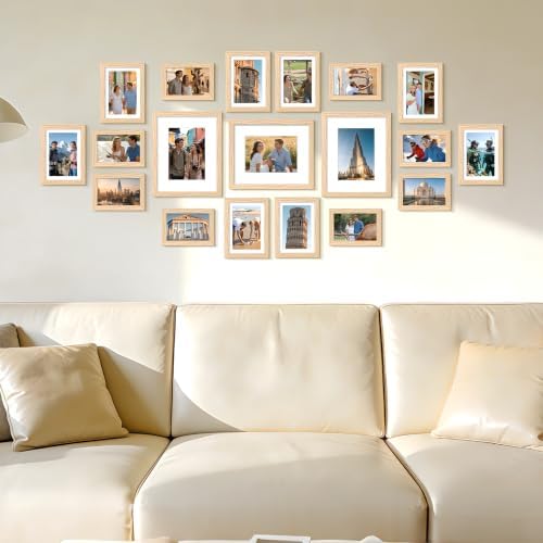 upsimples Picture Frames set of 19, Including 8x10, 5x7, 4x6 Natural Frame - Image 6