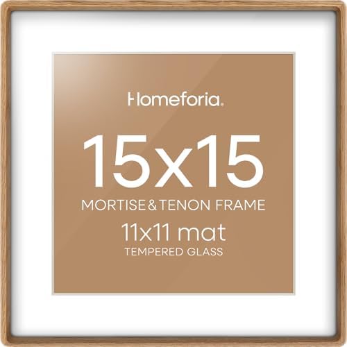 Homeforia 15x15 Mortise&Tenon Natural Oak Picture Frame, 11x11 Mat, Glass by Homeforia