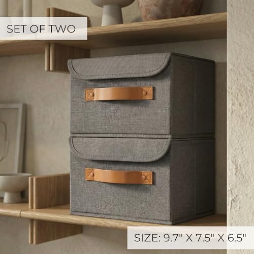 Decorative Linen Storage Boxes with Lids - Spacious Set of 2 Organizer Bins - Image 2