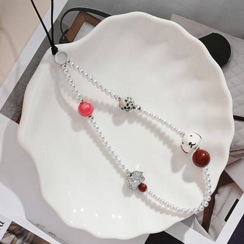 Cell Phone Charm Strap Pearl Beaded Lovely Camera Lanyard Wrist Aesthetic Dog Cute Chain Bracelet String Sweet Handmade Wristlet Accessory for iPhone Samsung All Smartphones Women Girls Cartoon Puppy - Image 3