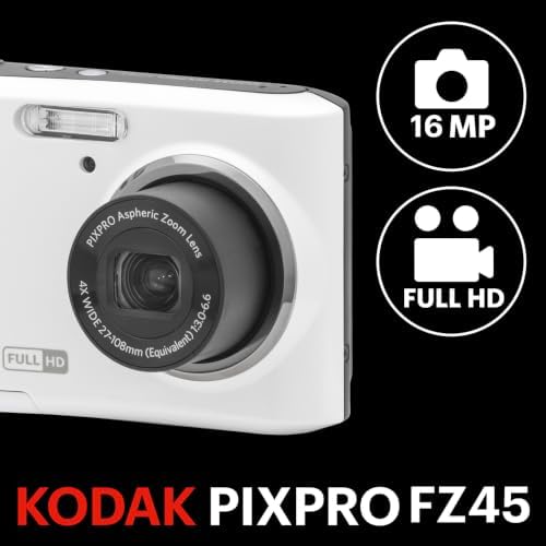 KODAK PIXPRO FZ45 16MP Compact Digital Camera, 4X Optical Zoom, AA, White - Image 2
