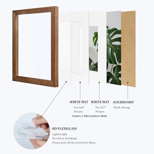 Egofine 9x12 Picture Frames Set of 4, Made of Solid Wood Covered by Plexiglass 5x7 and 6x8 with Mat or 9x12 without Mat, for Table Top Display and Wall Mounting Photo Frame,Walnut Brown - Image 4