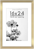 Americanflat 16x24 Poster Frame - Matted to 12x18 - Engineered Wood - Gold by Americanflat