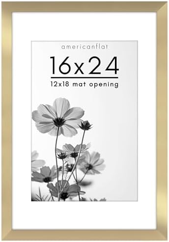 Americanflat 16x24 Poster Frame - Matted to 12x18 - Engineered Wood - Gold by Americanflat