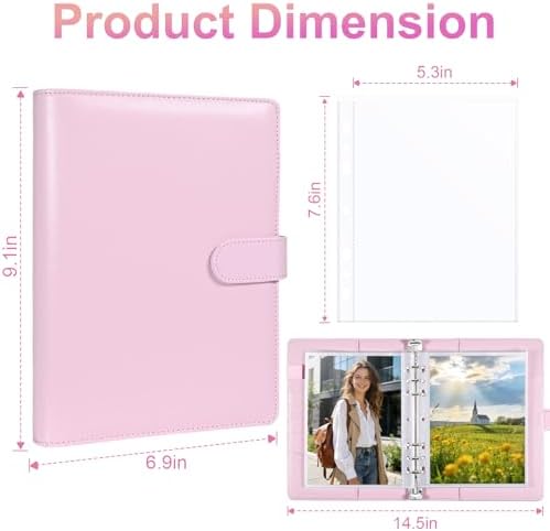 5x7 Photo Sleeve Album with 60 Pockets, A5 PU Leather Adjustable 6 Ring Binder, Clear Double-Sided Top Loading Pages for Photo Storage, Pink - Image 6