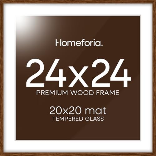Homeforia 24x24 Brown Oak Picture Frame, High-End Wood, 20x20 Mat, Glass by Homeforia