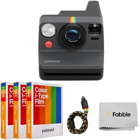 Polaroid Now Generation 3 Analog Instant Camera - Black (6584) Bundle with 3 Packs of Color i-Type Film (24 Photos Total), Wrist Strap, and Integrated Dual-Lens Autofocus System by Polaroid