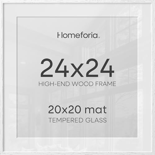 Homeforia 24x24 White Oak Picture Frame, High-End Wood, 20x20 Mat, Glass by Homeforia