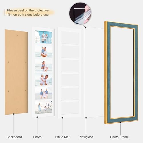 Suede 8x26 Picture Frame Display 6 Opening 4x6 Picture Frames Collage Wall Decor with Mat,Multi Photo Frame for Plexiglass,Wall Decor,1Pack,Blue - Image 2