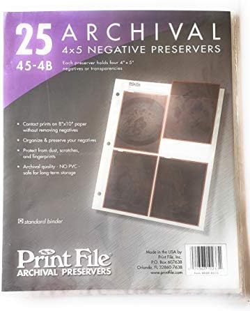 Archival Negative Pages Holds Four 4 x 5 Inches Negatives or Transparencies, Pack of 25 by PrintFileArchivalStorage