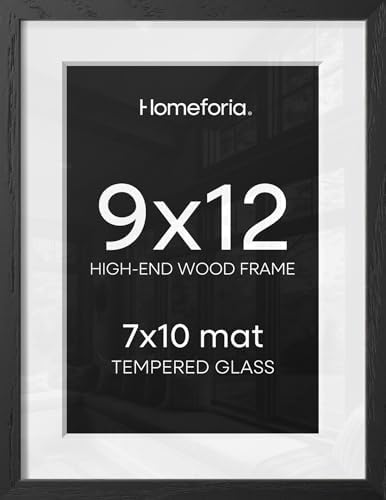 Homeforia 9x12 Black Oak Picture Frame, High-End Wood, 7x10 Mat, Glass by Homeforia