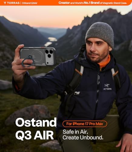 TORRAS Ostand Q3 Air for iPhone 17 Pro Max Case with 360 Magnetic Stand, Fit for MagSafe, Mil-Grade Drop Tested, Camera Control Button, Shockproof Phone Case for iPhone 17 Pro Max 6.9", Shadow Black - Image 6