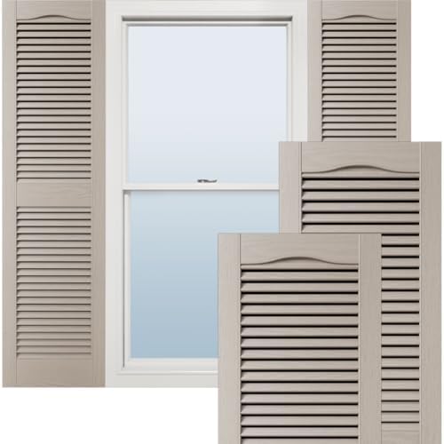 Ekena Millwork Lifetime Vinyl LL1S14X07500CL Standard Cathedral Top Center Mullion, Open Louver Vinyl Shutters, w/Installation Shutter-Lok's & Matching Screws (Per Pair), 14.5"W x 75"H, Clay by EkenaMillwork