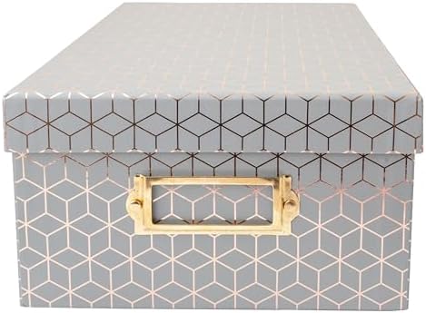 American Crafts Photo Keepsake Box with Lid, Gray Geo with Rose Gold Foil, 11x7.4x4.3, Decorative Photo Storage & Memory Box - Image 4