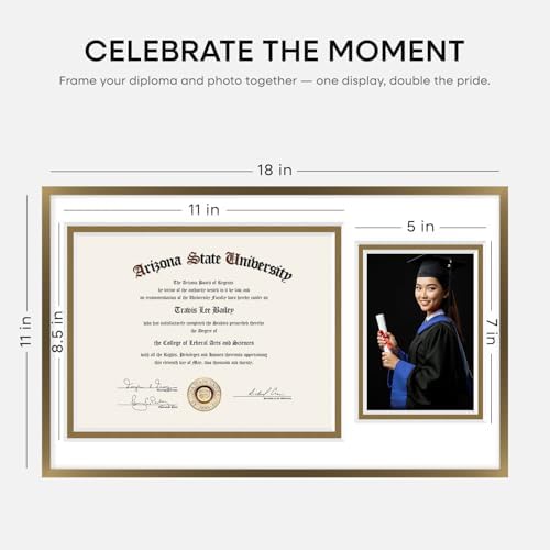 Homeforia 11x18 Bronze Diploma Frame, High-End Metal, 8.5x11 & 5x7 Mat - Image 2