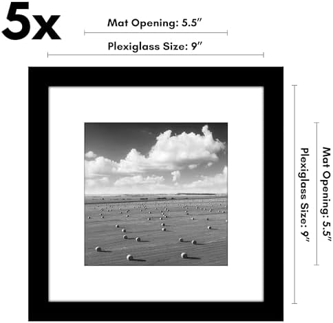 Americanflat 9x9 Picture Frame 5-Pack - Matted to 6x6 - Black - Image 2