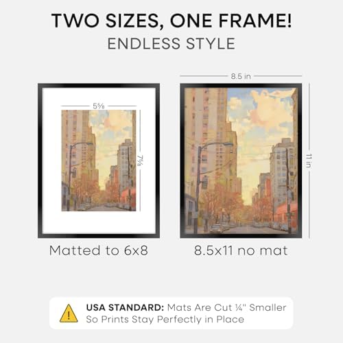 Homeforia 8.5x11 Black Picture Frame, High-End Metal, 6x8 Mat, Glass - Image 3