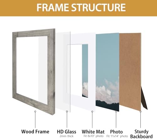 Califortree Grey Wooden 8x10 Picture Frame - Display Photos 5x7 with Mat or 8x10 Without Mat - HD Glass Inside, Horizontal and Vertical Display for Wall and Table top - Set of 2 - Image 4
