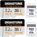 [10x High Endurance] GIGASTONE Industrial 32GB MLC Micro SD Card 2-Pack, 4K Video Recording, Security Cam, Dash Cam, Surveillance Compatible 95MB/s, U3 C10, with Adapter [5-Yrs Free Data Recovery] by Gigastone
