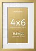 Homeforia 4x6 Gold Picture Frame, High-End Metal, 3x5 Mat, Glass by Homeforia
