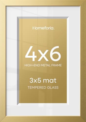 Homeforia 4x6 Gold Picture Frame, High-End Metal, 3x5 Mat, Glass by Homeforia