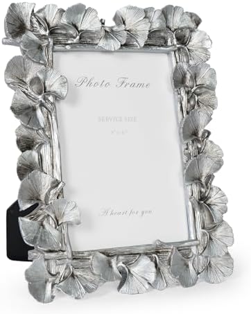 Cuspin 4x6 Silver Picture Frame, Vintage Ornate Leaf Textured Resin Frame by Cuspin