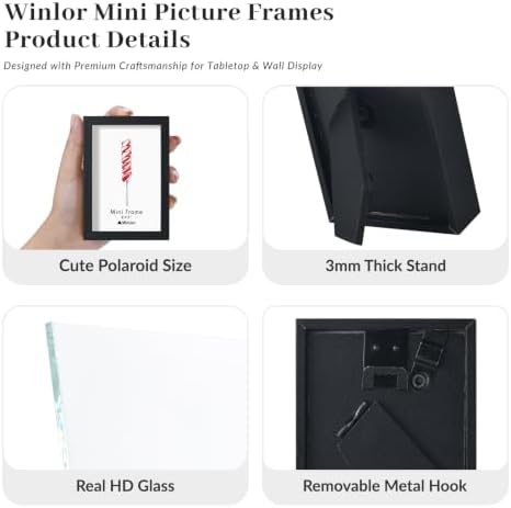2x3 Mini Picture Frame Set of 6, FSC MDF Wood Small Photo Frame with Real Glass Front, Tiny Tabletop Display or Wall Decor for Wallet Size Photos, Mini Instant Prints & Small Photos, Black - Image 5