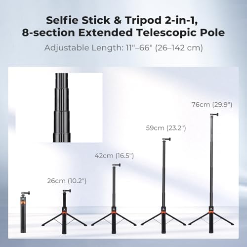 K&F CONCEPT 142cm/55.9" Telescopic Selfie Stick Tripod for Action Camera - Image 2