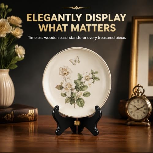 WUWEOT 6 Pack 7" Wooden Display Stand, Black Wood Easel Plate Holders to Display Pictures, Cook Books, Art, Dish, Certificates and More, Ideal Wedding, Home, Birthday, Party, Table Decorations - Image 3