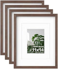 Egofine 11x14 Picture Frames Set of 4, Made of Solid Wood Covered by Plexiglass 5x7 and 8x10 with Mat or 11x14 without Mat, for Table Top Display and Wall Mounting Photo Frame Brown by Egofine