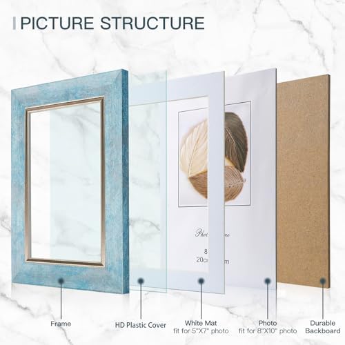 XUANLUO 8x10 Picture Frames Set of 4,Rustic Retro Photo Frame(Blue) - Image 3