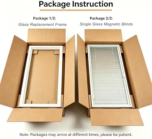 22" x 64" Entry Door Double Glazed Tempered Glass Replacement with Enclosed Shutters - Frame Size, 1-Lite Clear Tempered Glass Insert Kit, Privacy, Easy Installation and Maintenance, White - Image 4