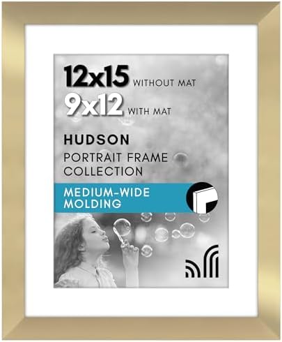 Americanflat 12x15 Picture Frame - Matted to 9x12 - Engineered Wood - Gold by Americanflat