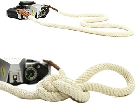 DOROM Vintage Handmade Cotton Leather Rope Camera Neck Strap for Micro Single and DSLR Camera Long White by Unknown
