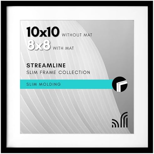 Americanflat 10x10 Picture Frame with Shatter-Resistant Glass - Use as 8x8 Frame with Mat or Display 10x10 Photo Without Mat - Streamline Collection - Square Frames for Tabletop or Wall - Black by Americanflat