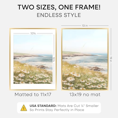 Homeforia 13x19 Gold Picture Frame, High-End Metal, 11x17 Mat, Glass - Image 2