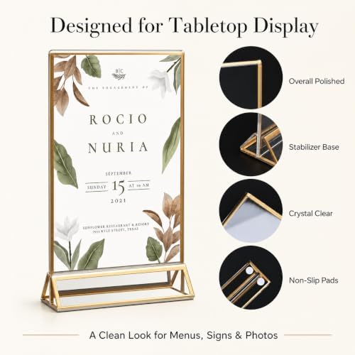 14 Pack Acrylic Sign Holder 5x7 Gold Frames, Wedding Table Number Holders Double Sided Vertical Clear Display Stand, Picture Holders for Tables, Menus, Flyers, Party and Office Decor - Image 3