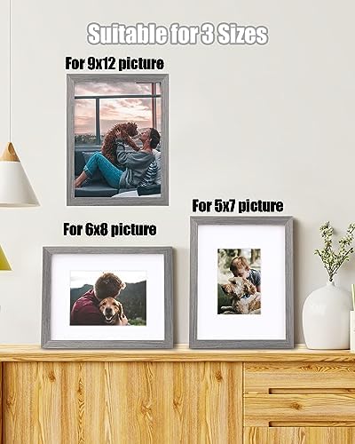 Egofine 9x12 Picture Frames Set of 4, Made of Solid Wood Covered by Plexiglass 5x7 and 6x8 with Mat or 9x12 without Mat, for Table Top Display and Wall Mounting Photo Frame Light Grey - Image 5